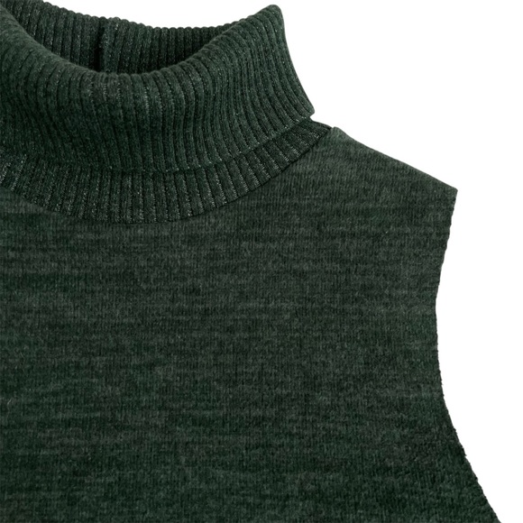 Zara Top Raw Edge Turtleneck Fall Green Career Modern Medium Sleeveless Sweater - Picture 5 of 10